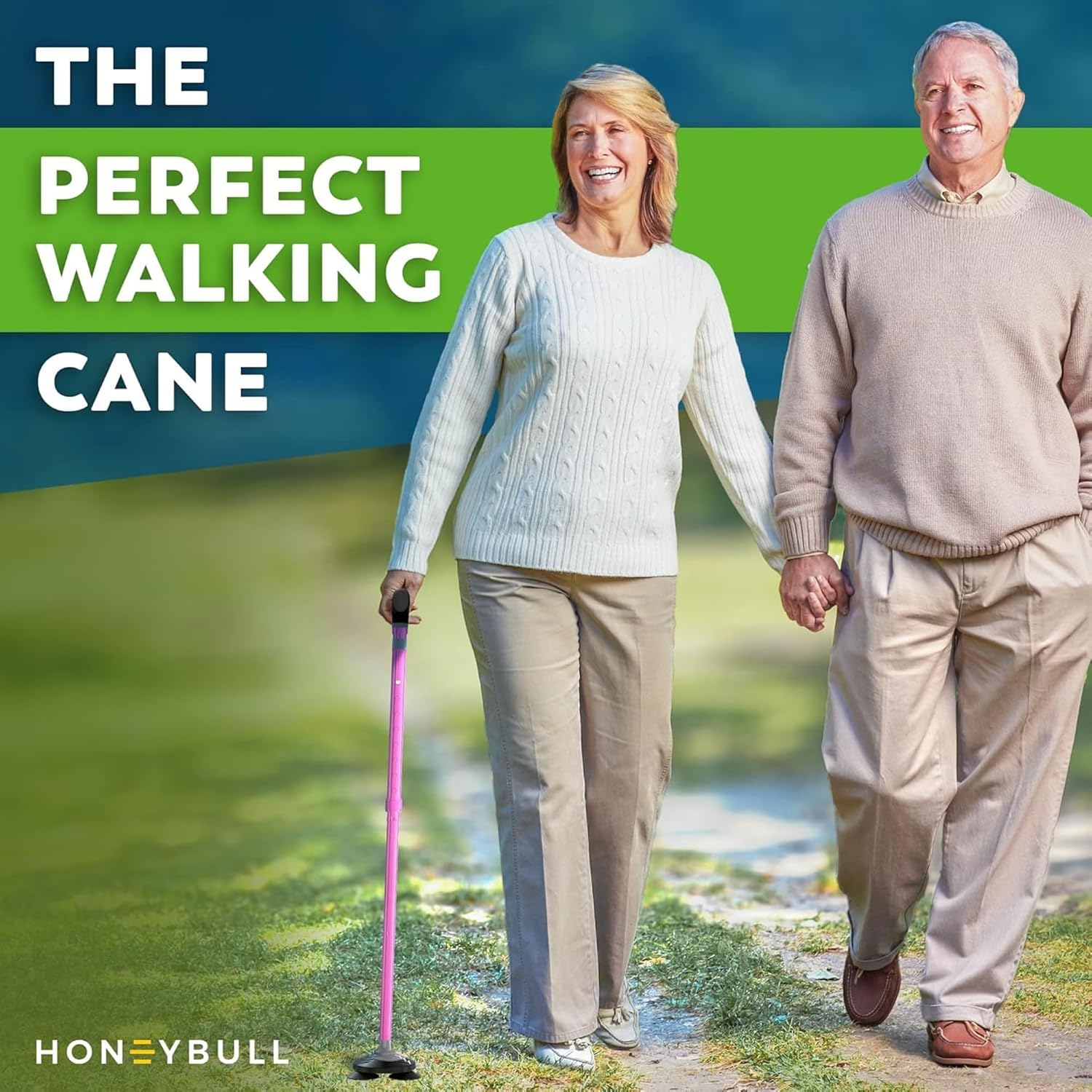HONEYBULL Walking Cane for Men & Women, Foldable Free Standing Cane - Image 3