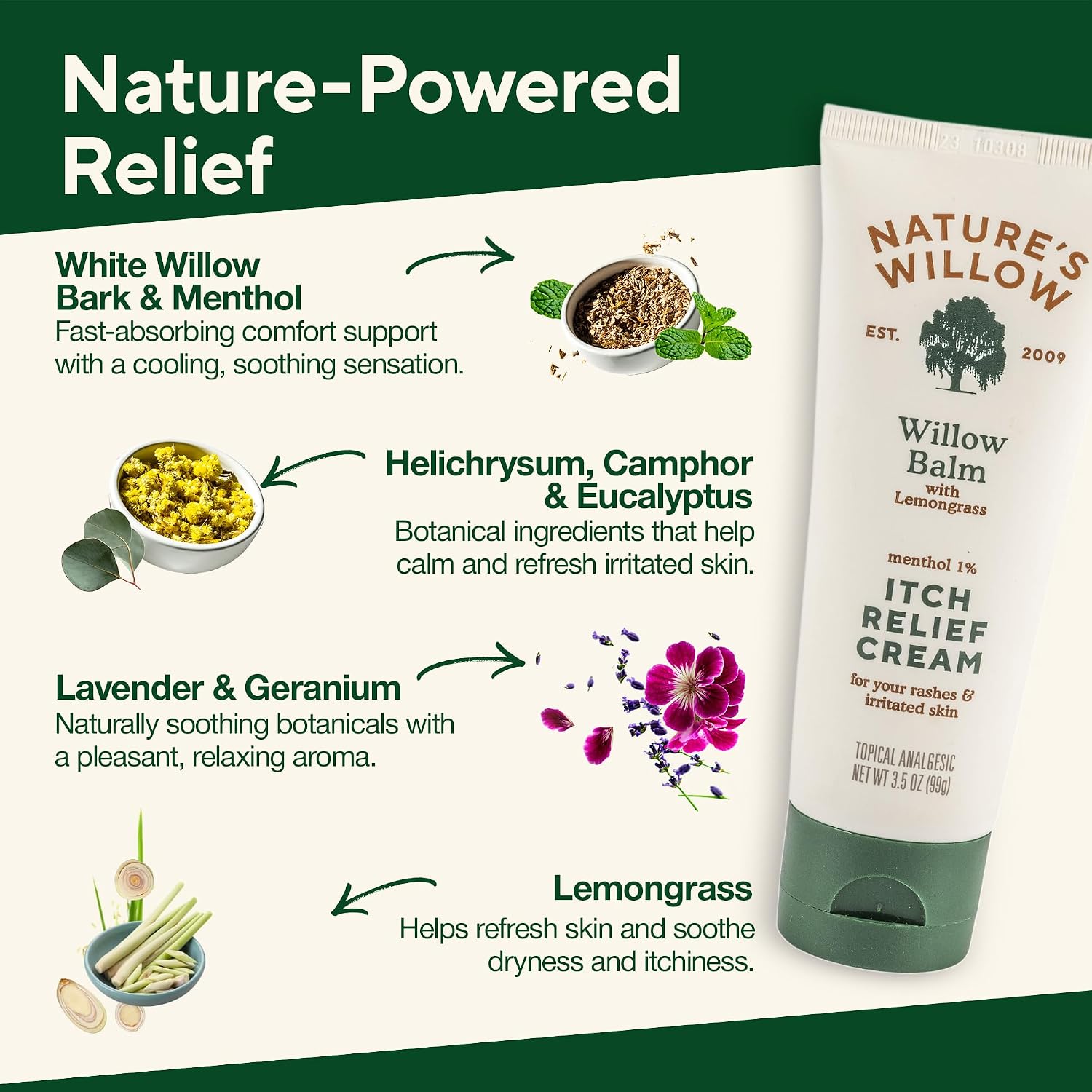 Nature's Willow Itch Relief Lotion with Willow Bark | Soothe Itch from Bug Bites, Rash, Sunburn, and More | Free from Artificial Fragrances & Dyes | Made with Essential Oils | 3.5 oz - Image 8