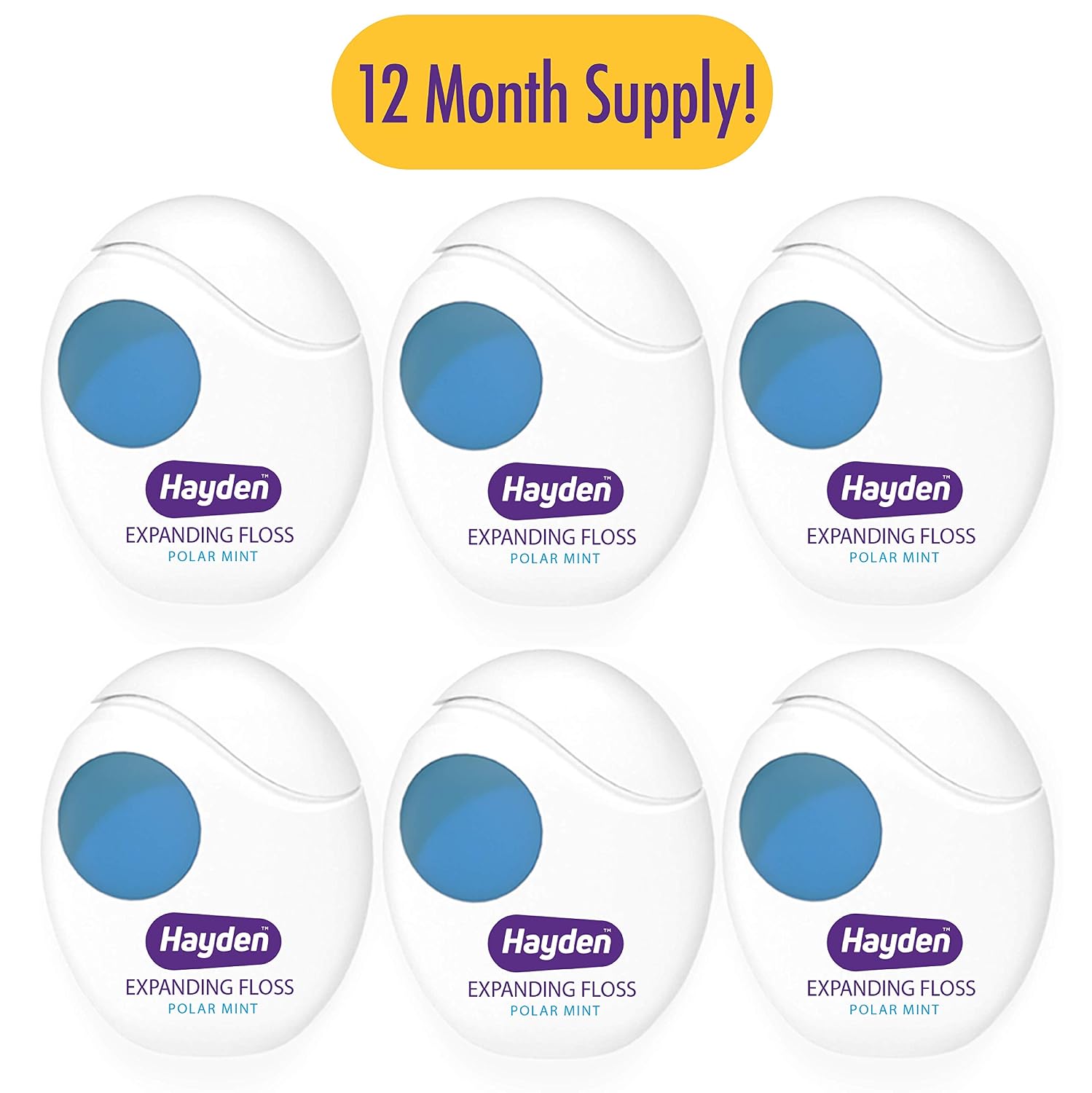 Hayden Expanding Dental Floss. Expands To Clean Between Tight Teeth. 6 Pack Value. Fresh Feeling Polar Mint Woven Floss. Anti Tartar Actives for Gentle Care. 180 Yards. Expandable Clean. PFA Free. - Image 2