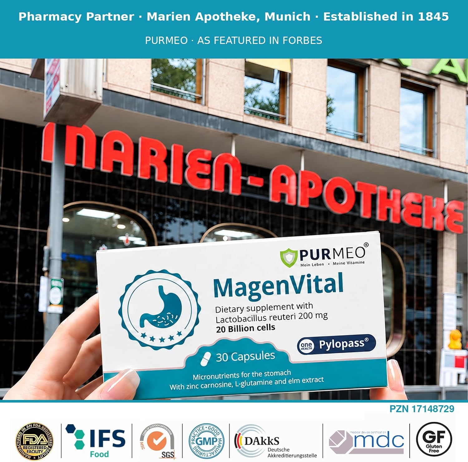 5-in-1 High Potency H. Pylori Probiotic, 1 Per Day - Supports Gastric Lining Integrity, Occasional Indigestion, Acid Comfort - Pylopass Lactobacillus Reuteri, Gluten Free, Vegan, 30ct, Made in Germany - Image 3