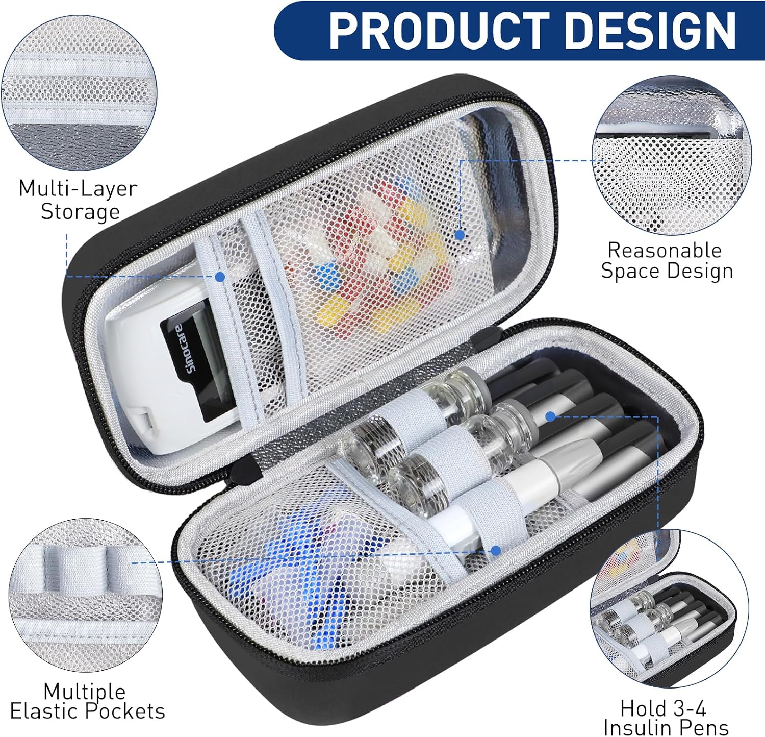 Medineed Temperature Display Insulin Travel Case, 2PCS Ice Packs, Black - Image 6