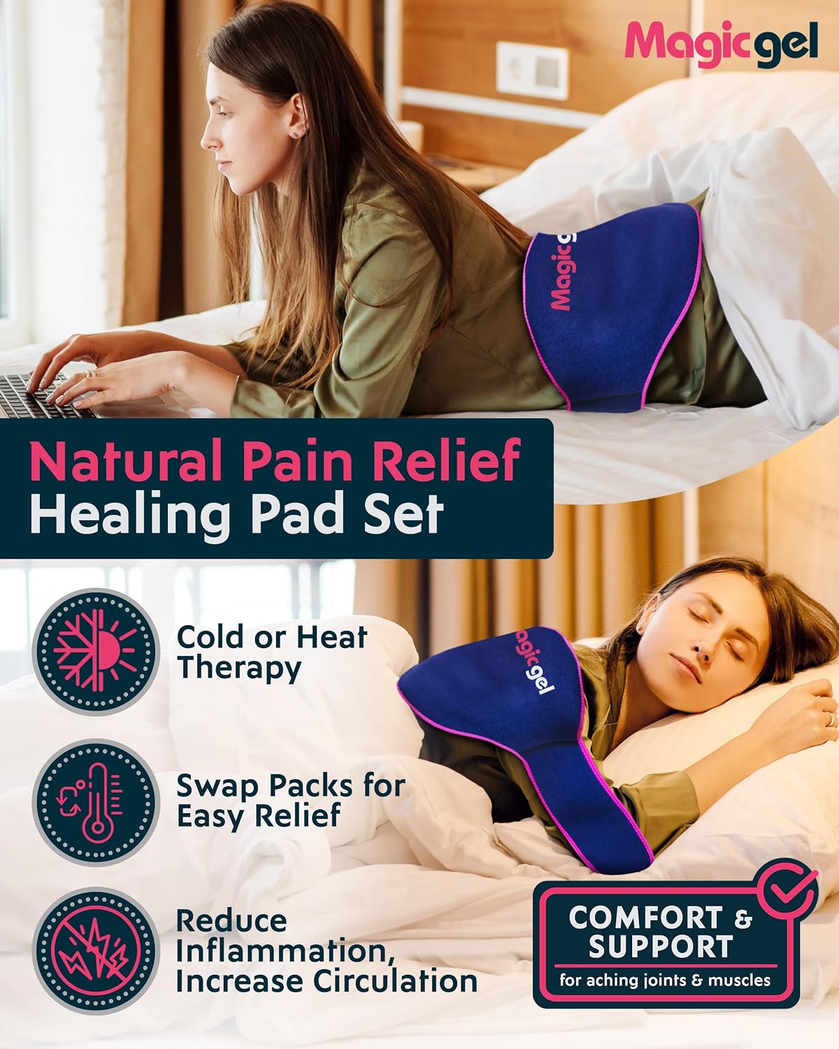 Magic Gel Ice Pack for Back Pain Relief | 2 Pack Reusable Lower Back Wrap for Hot or Cold Therapy | Relief for Lower Lumbar, Sciatic Nerve, Herniated or Degenerative Disc, Coccyx, Tailbone Pain - Image 2