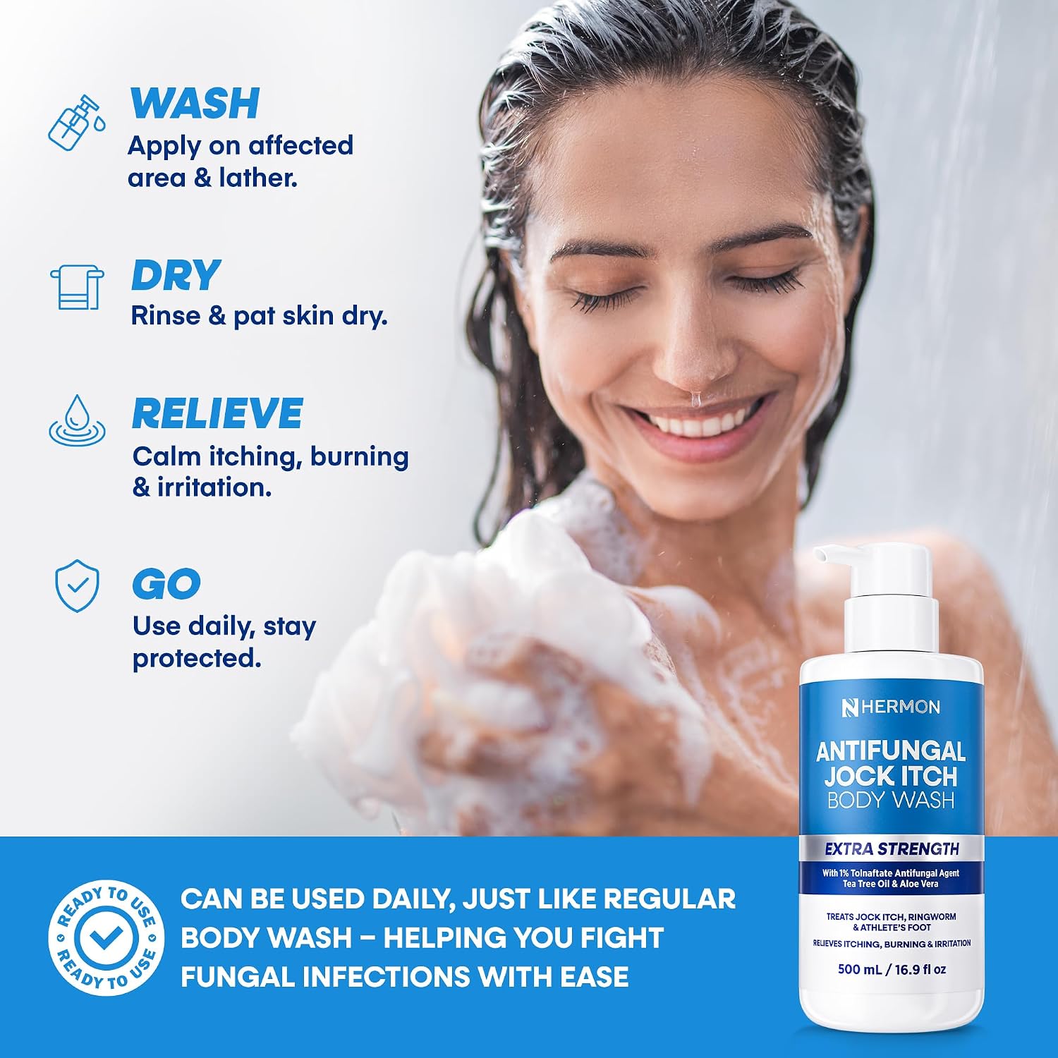 Hermon Antifungal Body Wash Extra Strength: Antifungal Soap for Jock Itch, Tinea Versicolor, Ringworm, Back Acne, Foot Odor - Anti Fungal Body Wash with Tea Tree Oil for Men and Women - Image 7