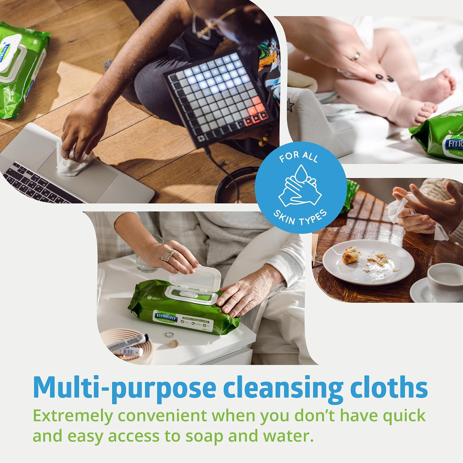 Medline FitRight Aloe Personal Cleansing Cloth Wipes, Scented, Pack of 48, 8 x 10 inch Adult Large Incontinence Wipes - Image 9