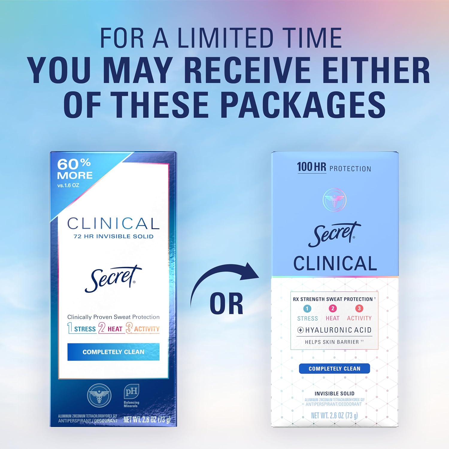 Secret Clinical Strength 100HR Antiperspirant Deodorant for Women, 3X Sweat & Odor Protection vs. Ordinary Antiperspirant, Hyaluronic Acid, Completely Clean, Invisible Solid 2.6 oz - Image 9