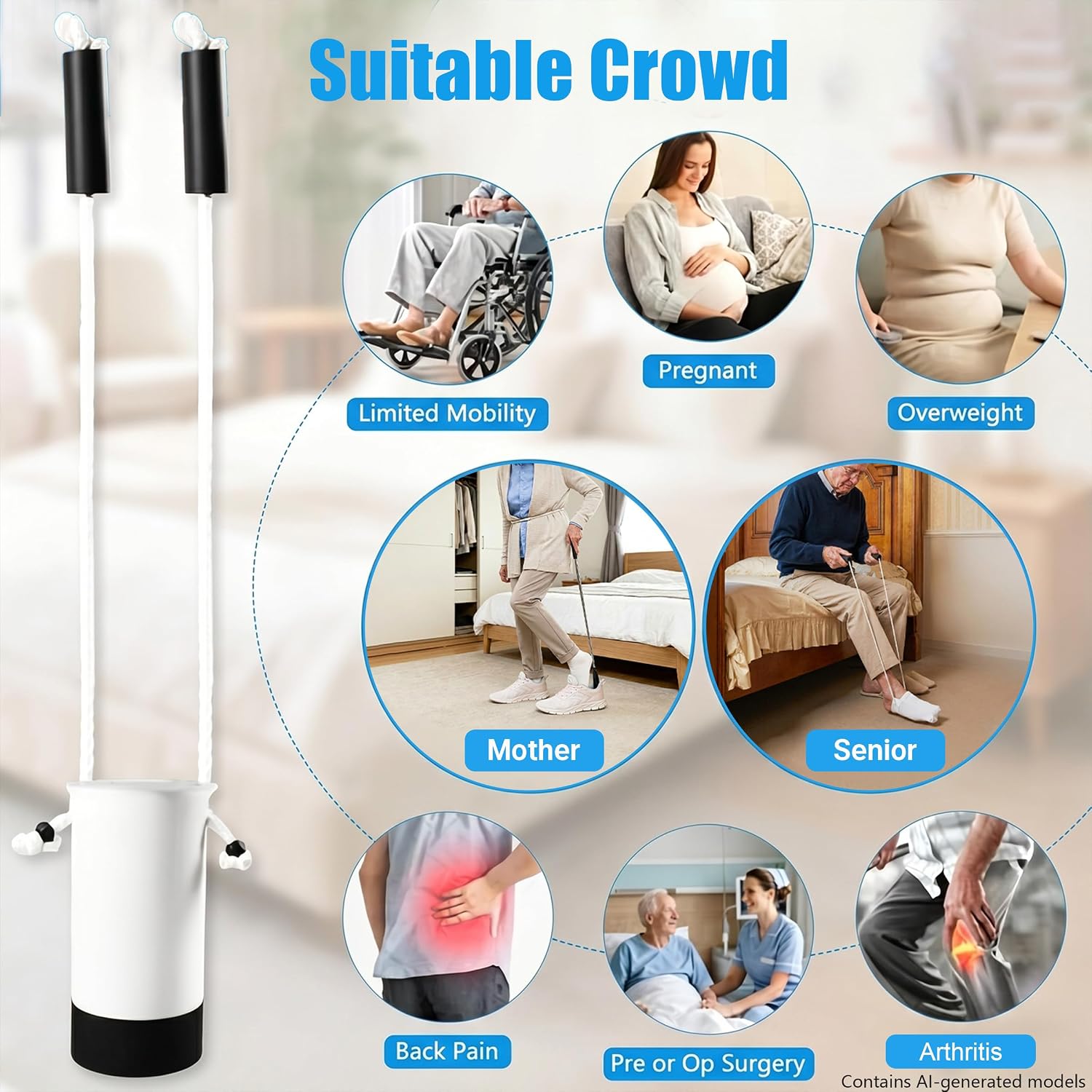 Sock Aid,Sock Aids for Putting On Socks Kit,Sock Helper for Seniors with Adjustable Shoe Horn,Sock Assistant Device No Bending Easy Put on Socks Without Bending for Elderly Disabled After Surgery - Image 6