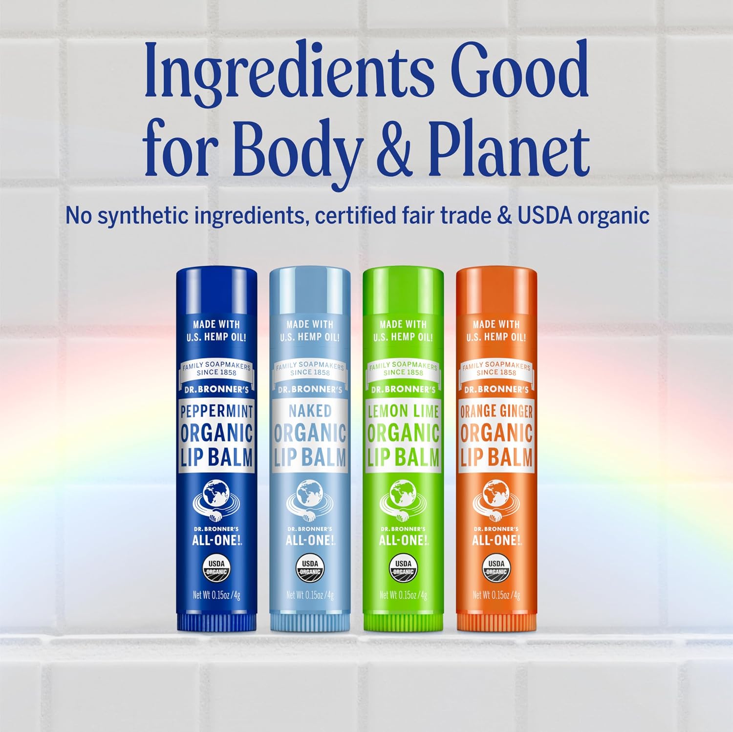 Dr. Bronner's - Organic Lip Balm Variety Peppermint, Orange Ginger, Naked, Lemon Lime) - Made with Organic Beeswax and Avocado Oil, For Dry Lips, Hands, Chin or Cheeks, 0.15 Ounce (Pack of 4) - Image 7