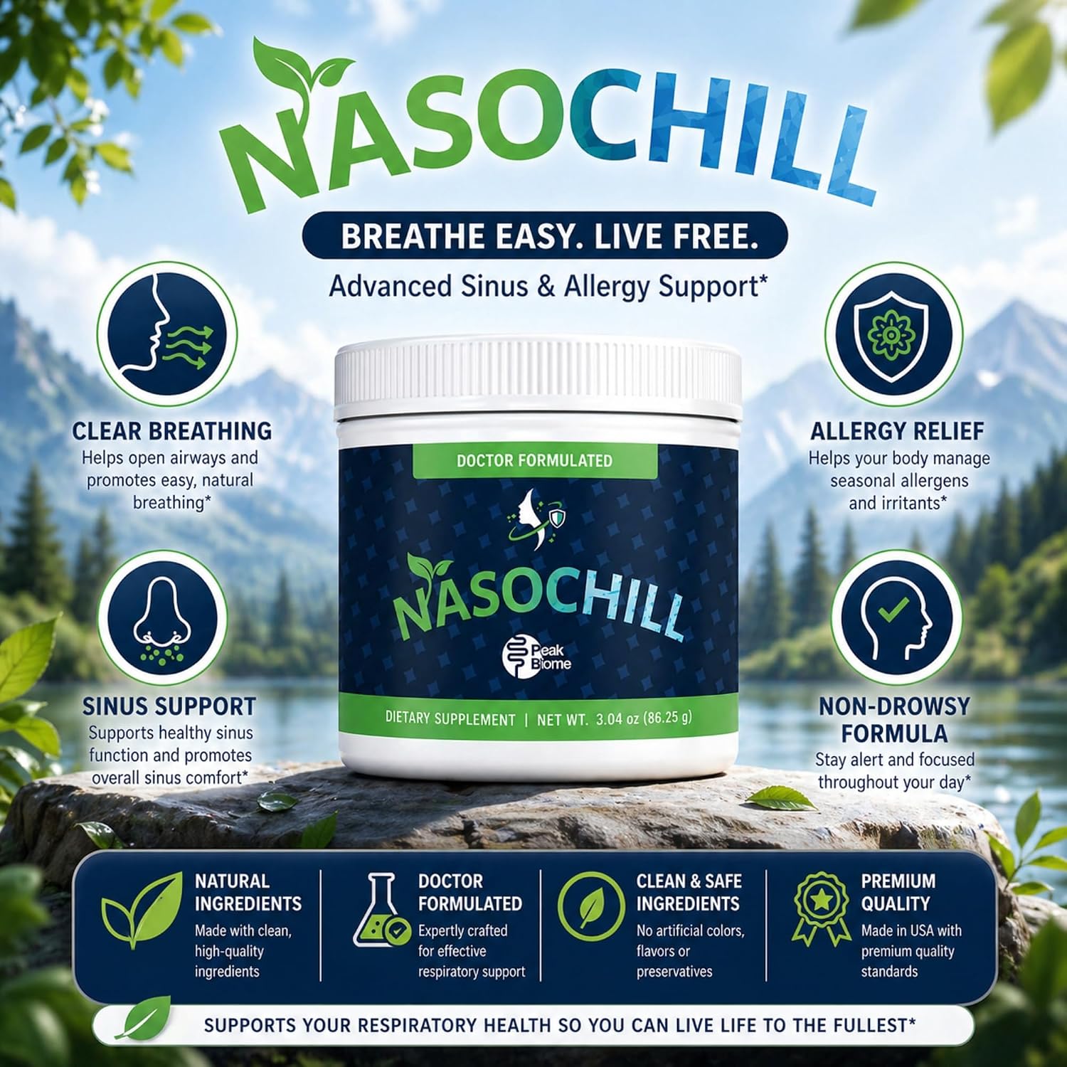 NasoChill Nasal Rinse Powder – Natural Sinus Rinse Support for Clear Breathing | Nasal Irrigation System Alternative | Helps with Nasal Congestion, Allergy Relief, and Saline Nasal Rinse - Image 4