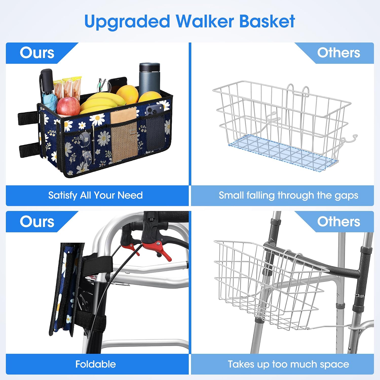 Dotday Upgraded Walker Basket with Cup Holder, Foldable Walker Bag - Image 3