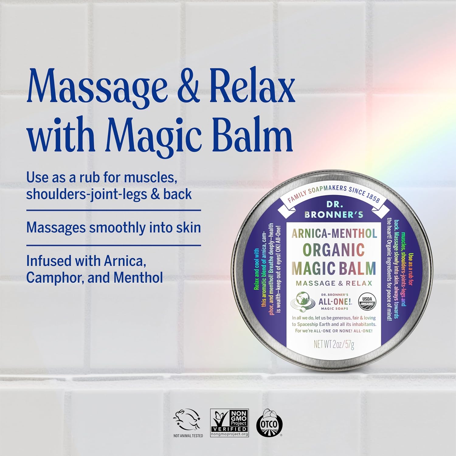 Dr. Bronner's - Organic Magic Balm - Arnica-Menthol, Made w/Organic Beeswax & Hemp Oil, Moisturizes & Soothes Hands, Face, & Body (2 oz, 2-Pack) - Image 2