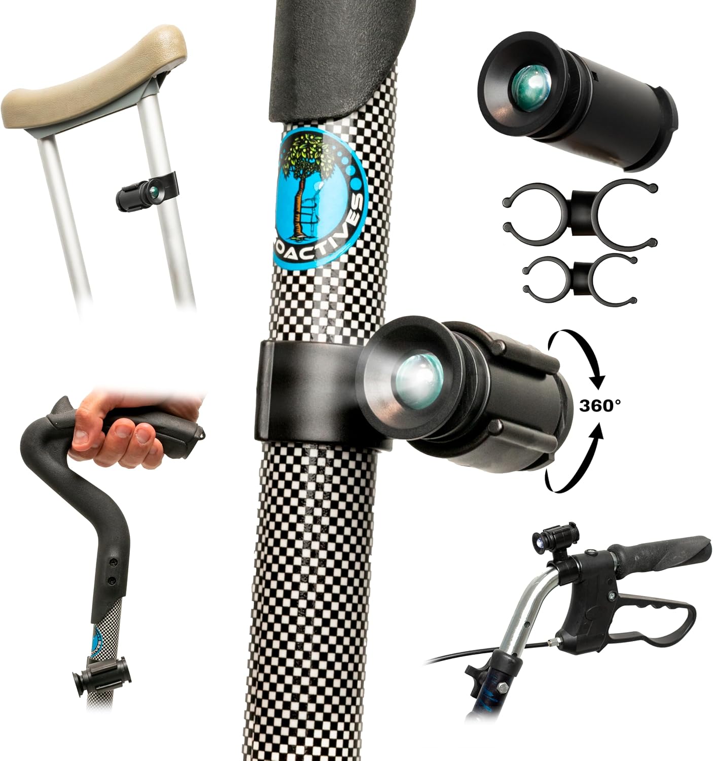 Ergobaum LightBaum 2G LED Flashlight for Canes, Crutches & Walkers — Universal Clip-On Mount, Adjustable Angle, Helps Prevent Nighttime Falls | Battery Powered, Easy Install on Any Mobility Device - Image 2