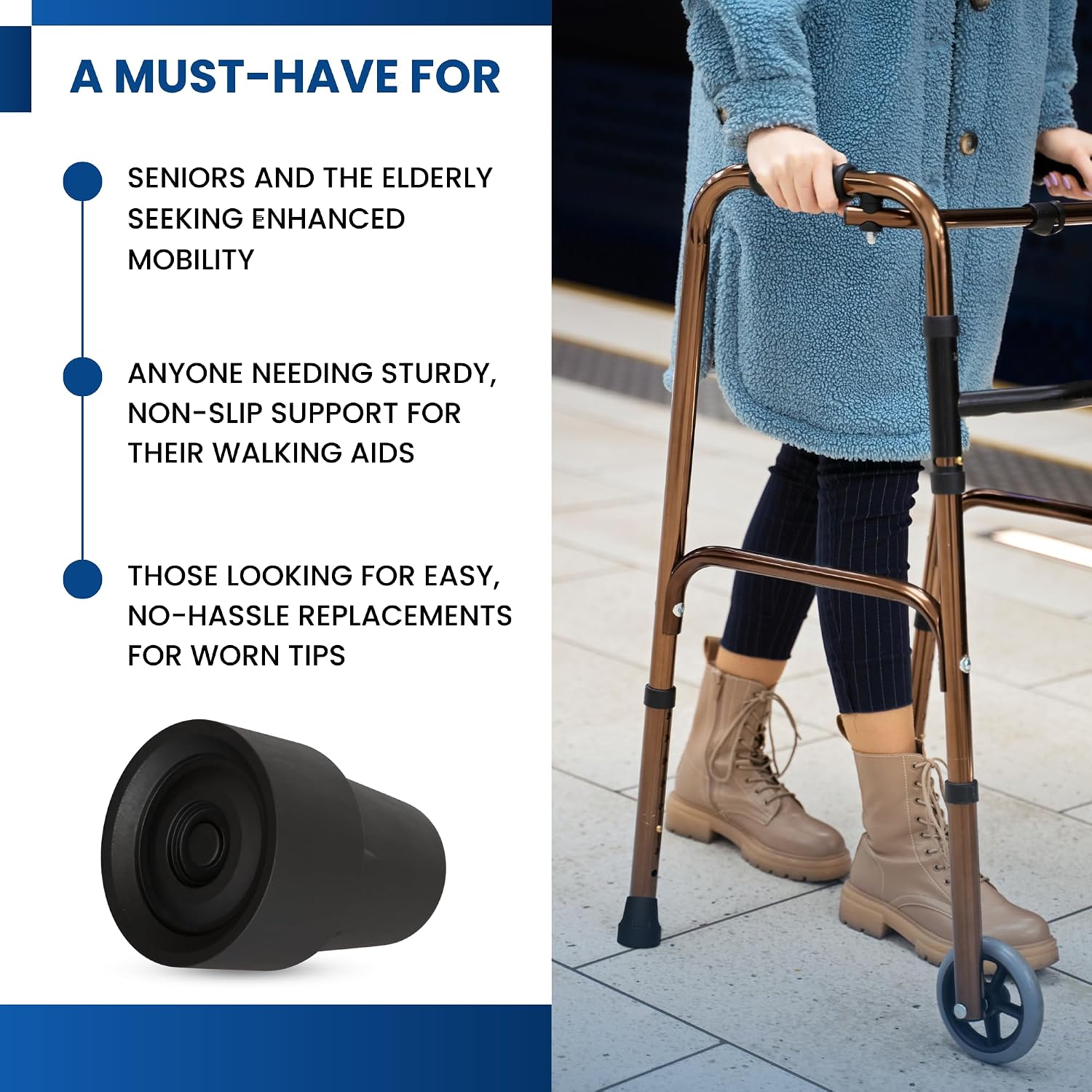 Gadgetime USA Cane Tips (Pack of 2) - 3/4" Heavy Duty Rubber Cane Tips Replacement - Durable and Non-Slip Walking Stick Tips for Canes, Crutches, and Walkers - Black - Image 7