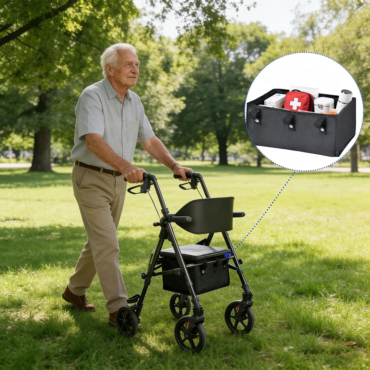 Under Seat Rollator Bag, Walker Bags for Rolling Walker with 4 Inner Pockets, Rollator Walker Basket Accessories for Seniors, Storage Ipad, Books, and Essentials - Image 7