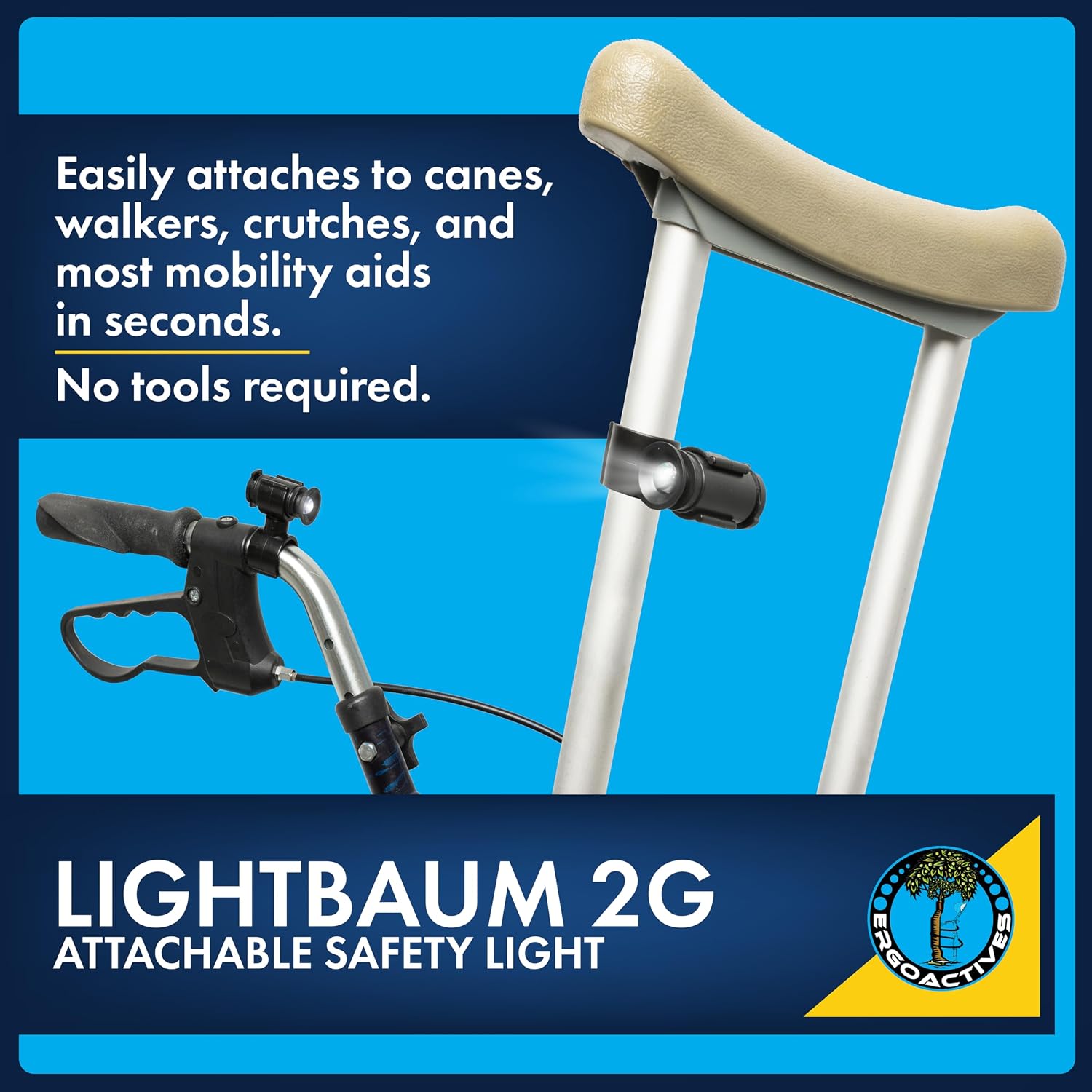 Ergobaum LightBaum 2G LED Flashlight for Canes, Crutches & Walkers — Universal Clip-On Mount, Adjustable Angle, Helps Prevent Nighttime Falls | Battery Powered, Easy Install on Any Mobility Device - Image 5