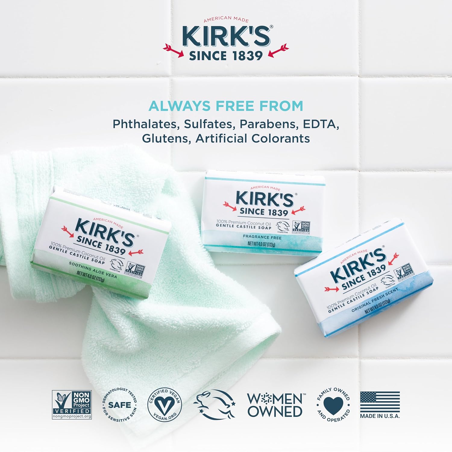 Kirk's Fragrance Free Castile Bar Soap (Pack of 3) - Image 7