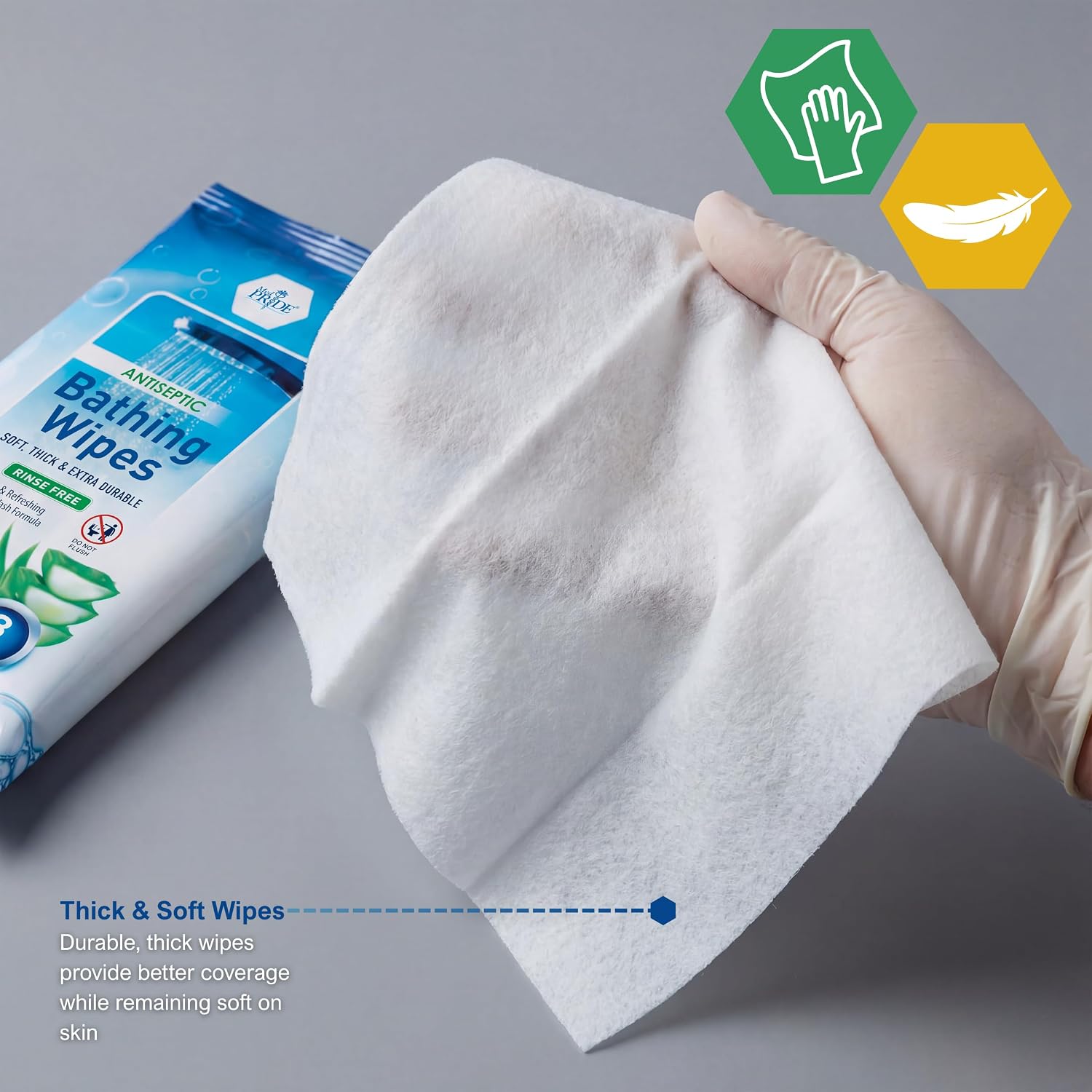 MED PRIDE Waterless Rinse-Free Bath Wipes for Adults, Aloe Vera, 96-Count - Image 4