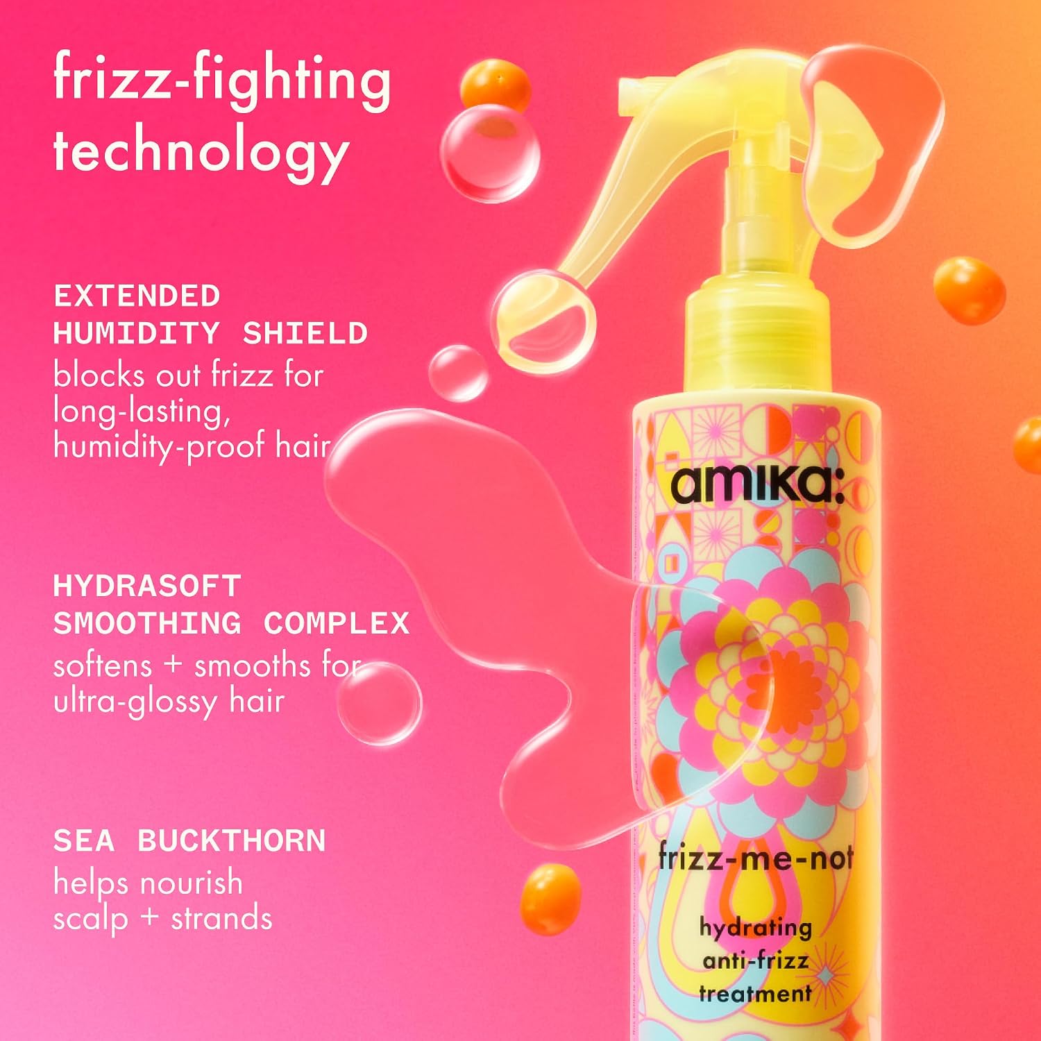 amika frizz-me-not hydrating anti-frizz treatment, 60ml | lightweight hydrating spray for medium to thick coarse hair types 2a-4c, humidity + heat protection, smooth frizz for up to 72 hours - Image 4