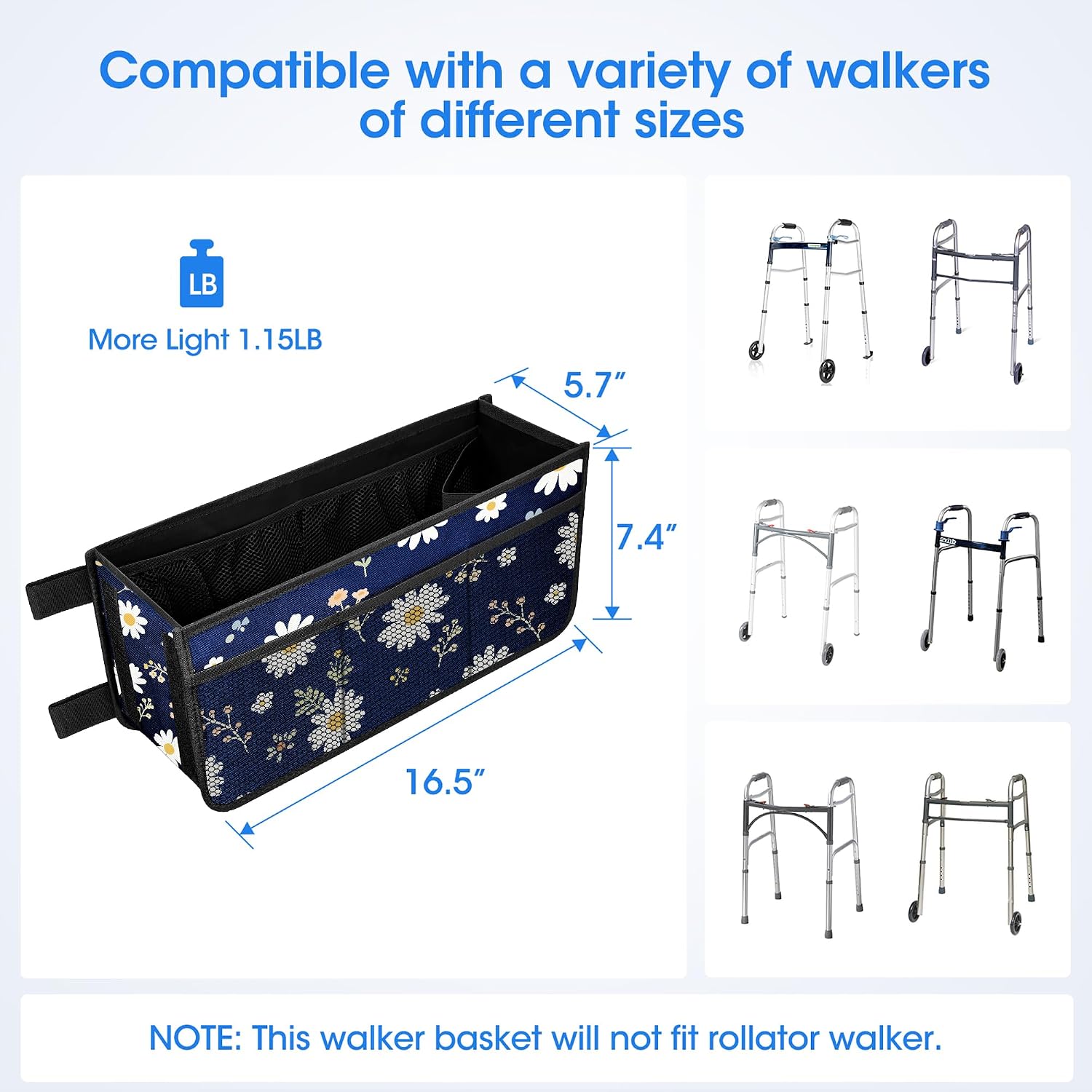 Dotday Upgraded Walker Basket with Cup Holder, Foldable Walker Bag - Image 4