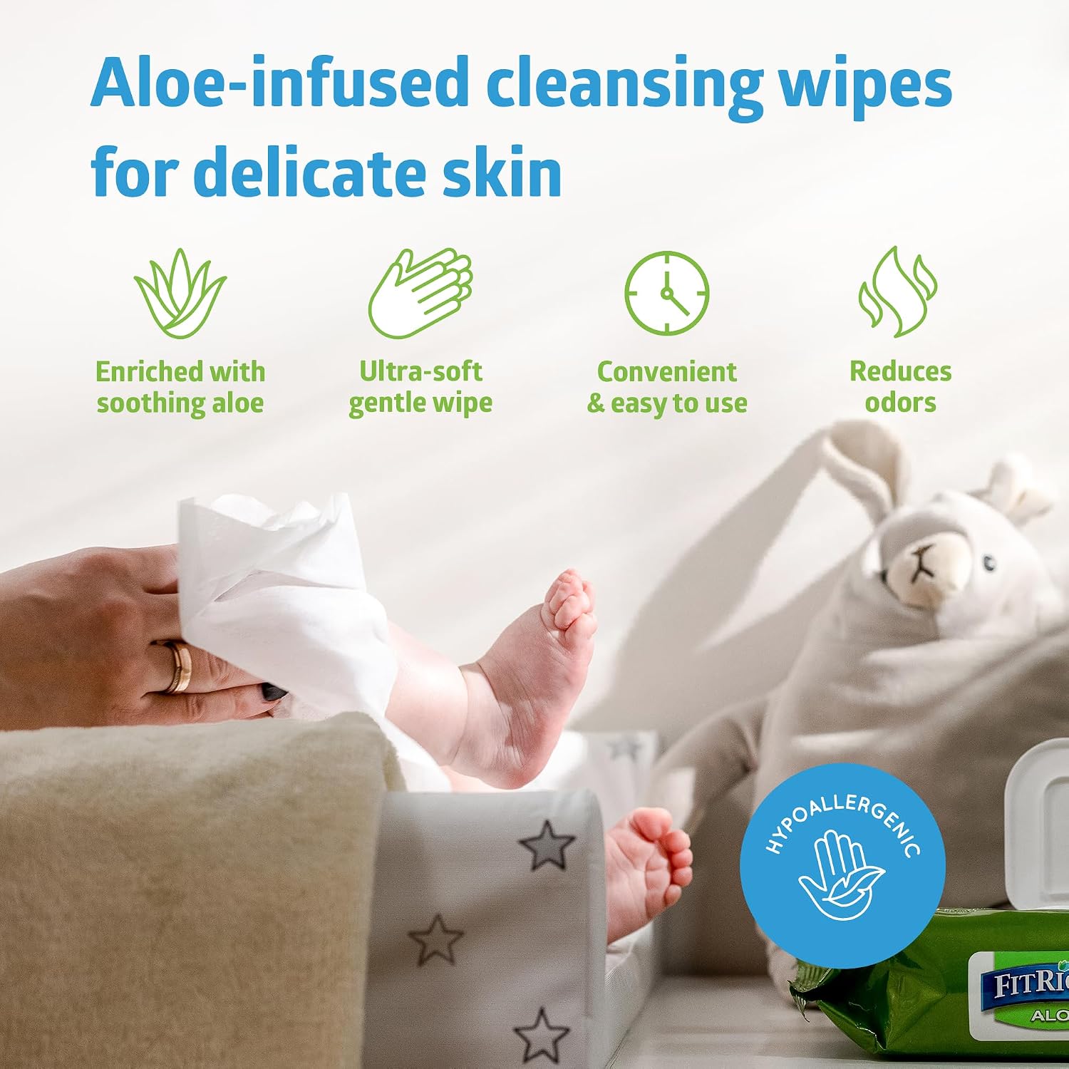Medline FitRight Aloe Personal Cleansing Cloth Wipes, Scented, Pack of 48, 8 x 10 inch Adult Large Incontinence Wipes - Image 5