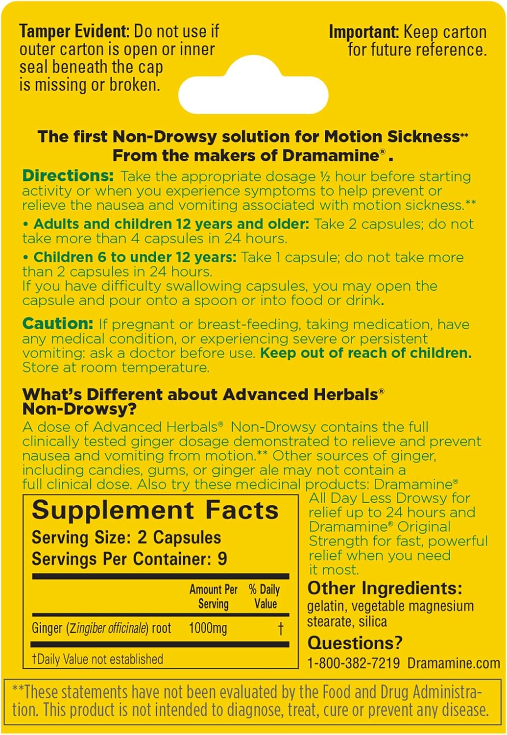 Dramamine Advanced Herbals, Motion Sickness Relief, Ginger Capsules, 18 Ct - Image 9