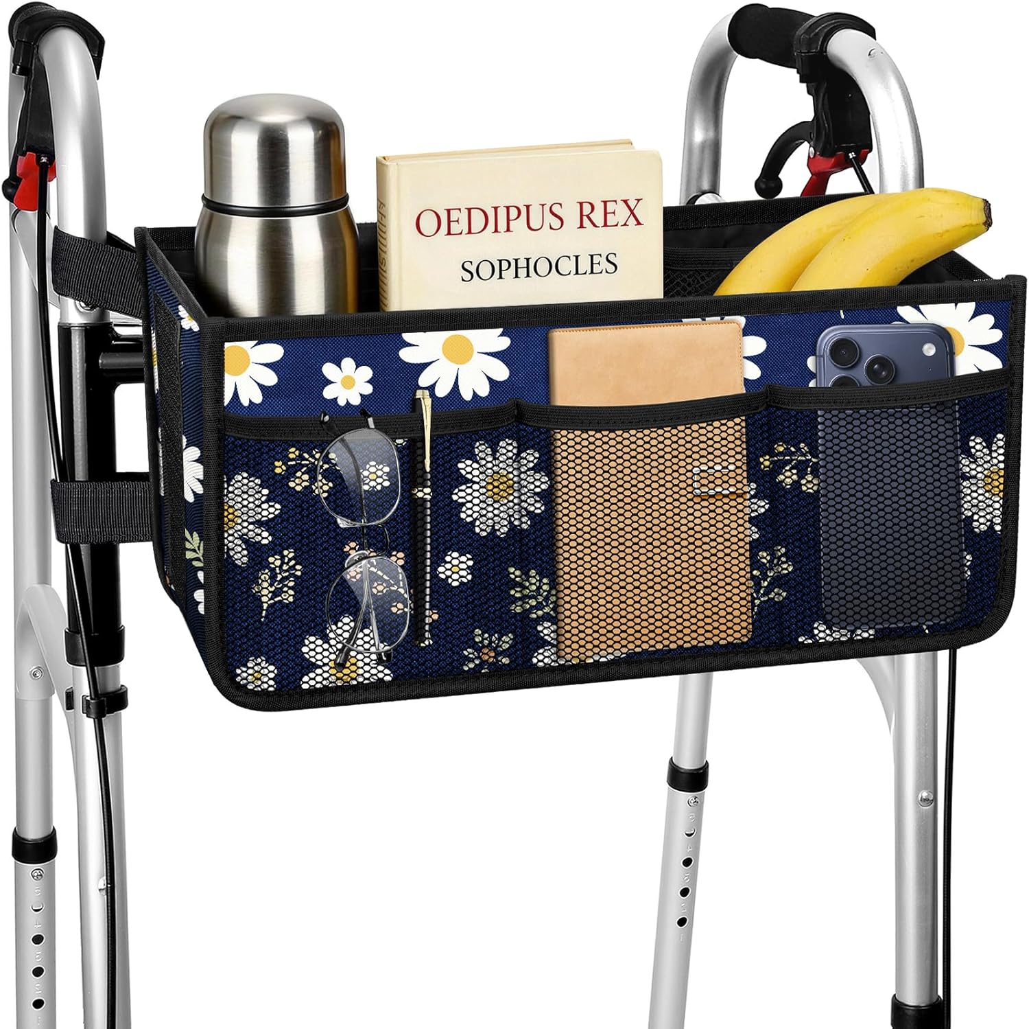 Dotday Upgraded Walker Basket with Cup Holder, Foldable Walker Bag