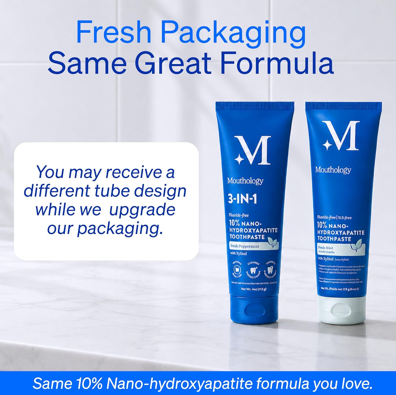 Mouthology 10% Nano Hydroxyapatite Toothpaste Fluoride Free, Whitening*, Rod Shaped nHA, Xylitol Toothpaste for Adults, Enamel Care*, Sensitive Teeth*, SLS Free, Mint 4oz (USA Made) Package May Vary - Image 5