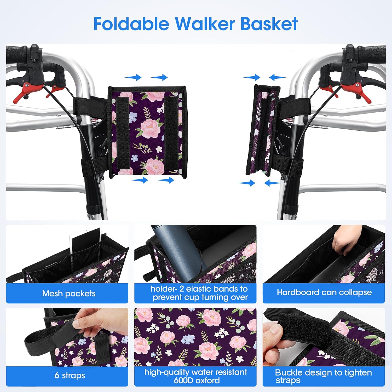 Dotday Upgraded Walker Basket with Cup Holder, Foldable Walker Bag - Image 6