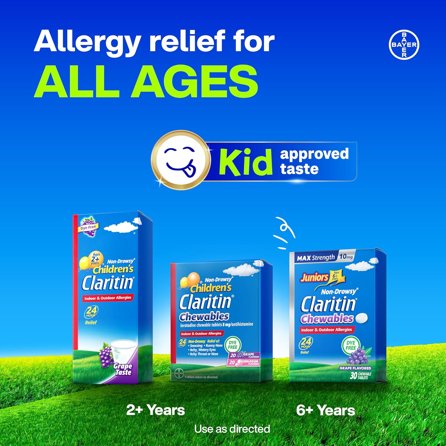 Claritin Children's Allergy Medicine, 24-Hour Non-Drowsy Loratadine 5mg Chewable Tablet, Antihistamine for Kids Ages 2 Years and Older, Grape Flavored, Dye-free, 40 Tablets - Image 7
