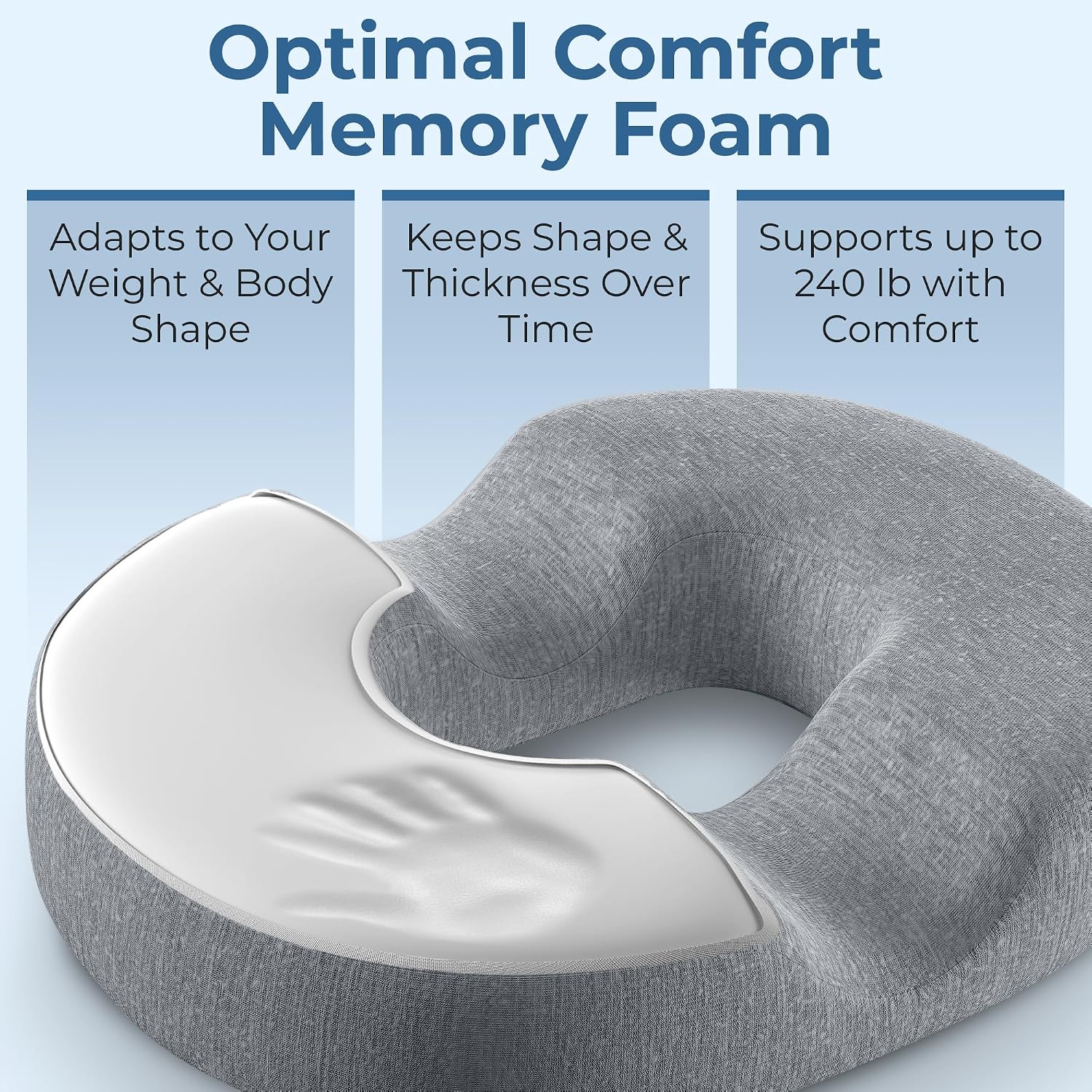 5 STARS UNITED Donut Pillow for Tailbone Pain & Hemorrhoids – Large Memory Foam Seat Cushion for Bed Sore-Prone Areas & Pressure Relief – Prostate, Postpartum & Pregnancy Support, Gray Cotton Cover - Image 5