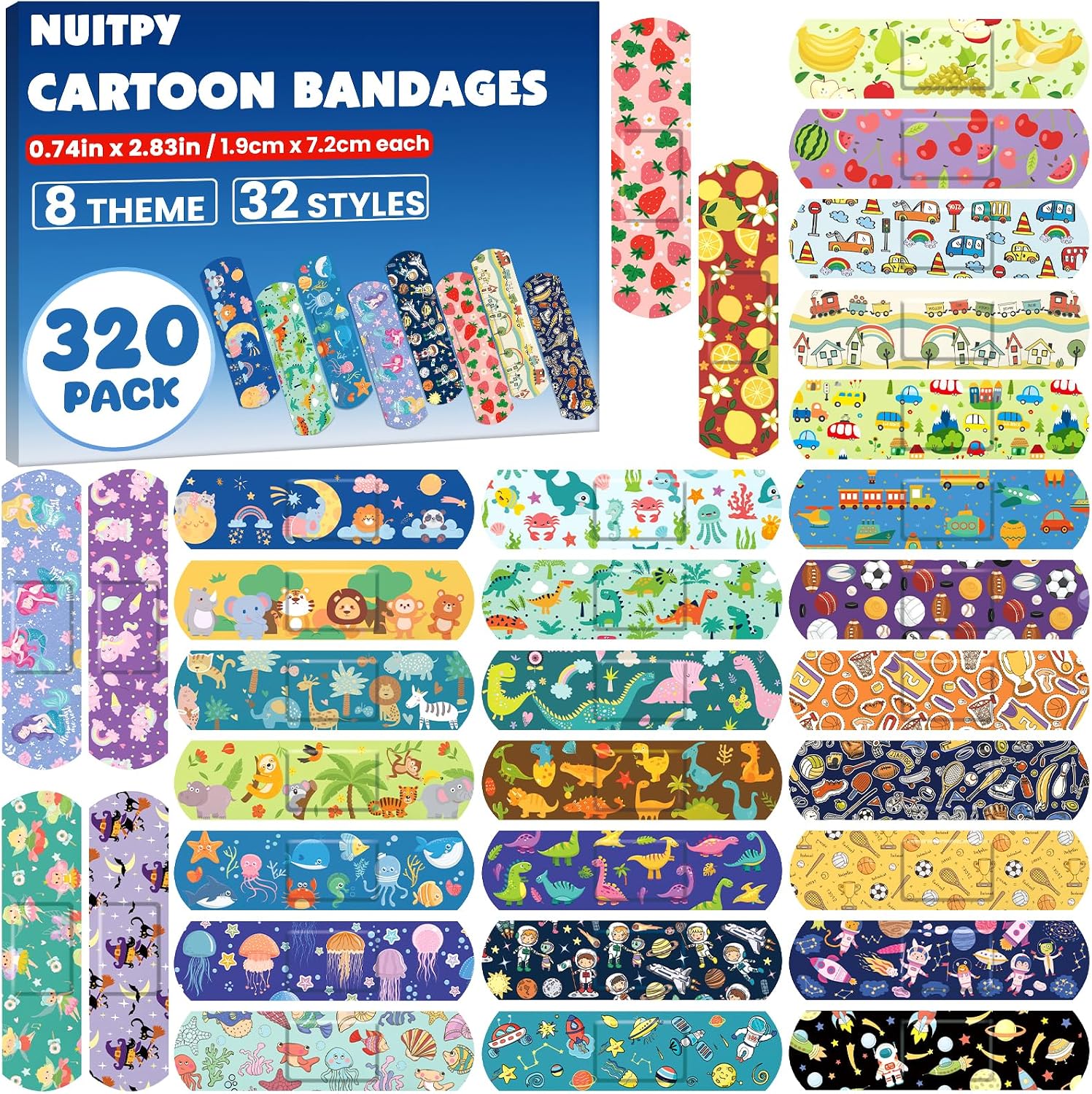 320 Pack Kids Cartoon Bandages, 32 ...
